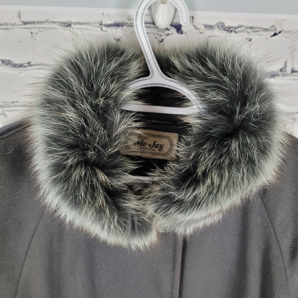 ME-JAY MONTREAL | vintage wool full length fox fur & leather trim coat - Picture 3 of 9